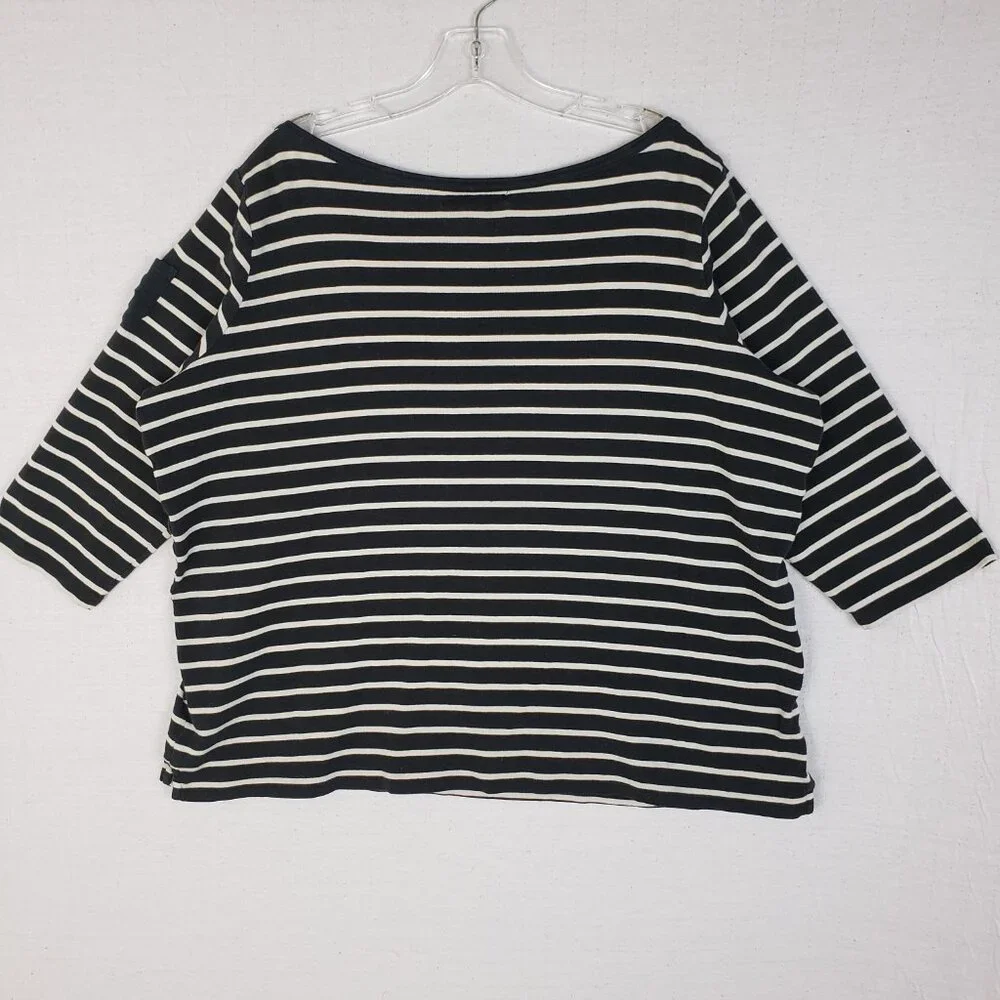 Vintage Ralph Lauren Top Pullover Nautical Black White Breton Stripe Crest sz 2X